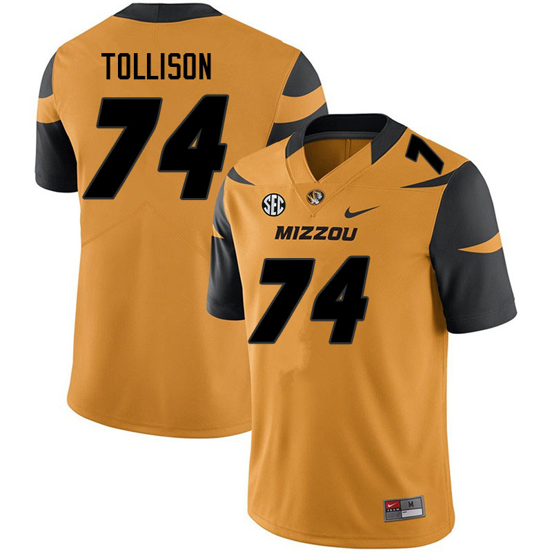 Men #74 Connor Tollison Missouri Tigers College Football Jerseys Sale-Yellow - Click Image to Close